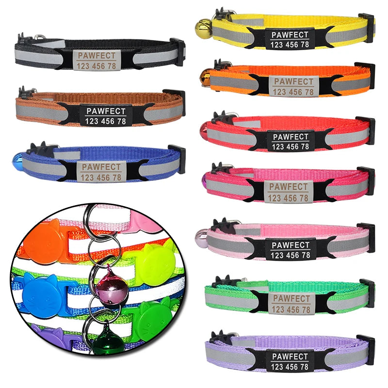 Collar Reflectante para Gatos con Grabado Personalizado Gratuito – Nailon Ajustable