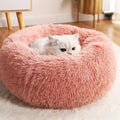 Cama Redonda de Felpa a Rayas para Gatos y Perros – Nido Suave y Cálido