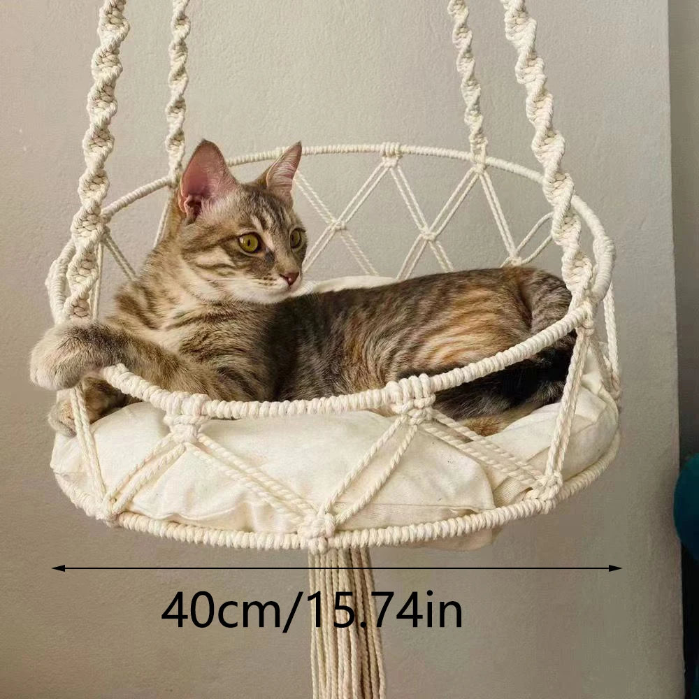 Hamaca Bohemia Tejida a Mano para Gatos – Cama Colgante Decorativa