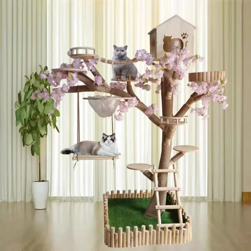 Torre para Gatos de Lujo 1.8m – Madera Multinivel con Columpio y Cuenco Transparente