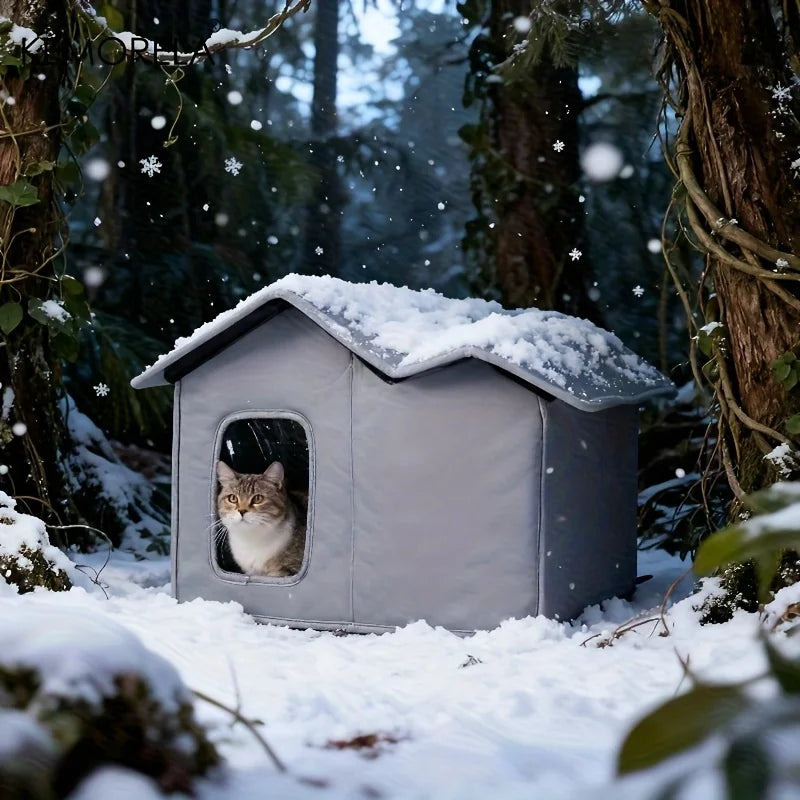 Refugio de Invierno para Gatos KEMORELA – Cálido con Estante, Tela Oxford Resistente al Viento