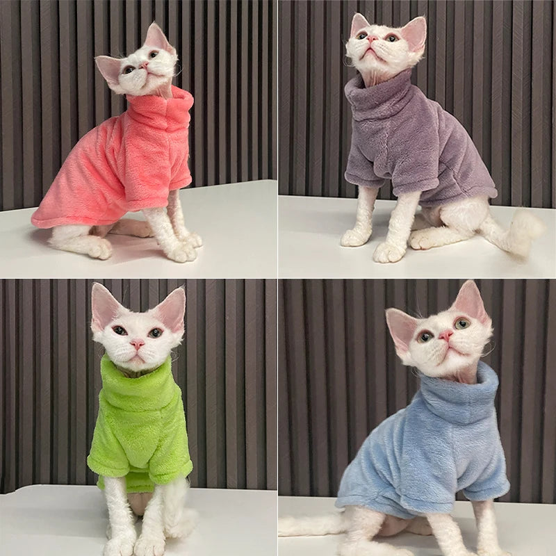 Suéter de Cuello Alto para Gatos – Ropa de Invierno Suave para Gatos sin Pelo y Razas Pequeñas