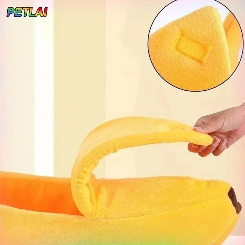Cama para Gatos con Forma de Plátano – Casa Semicerrada Súper Suave con Tapa para Mascotas