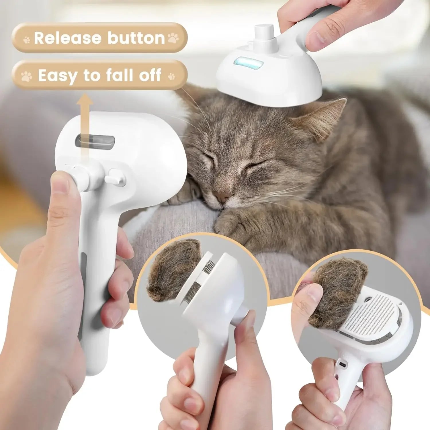 Cepillo Eléctrico 3 en 1 para Gatos y Perros – Peine con Vaporizador, Masaje y Removedor de Pelo
