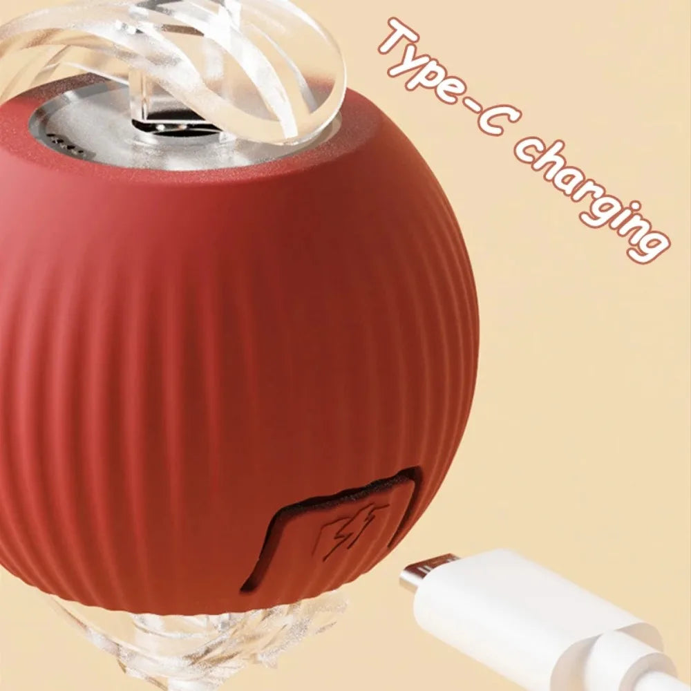 Pelota Rodante Eléctrica Inteligente para Gatos – Recargable con Cola Sintética