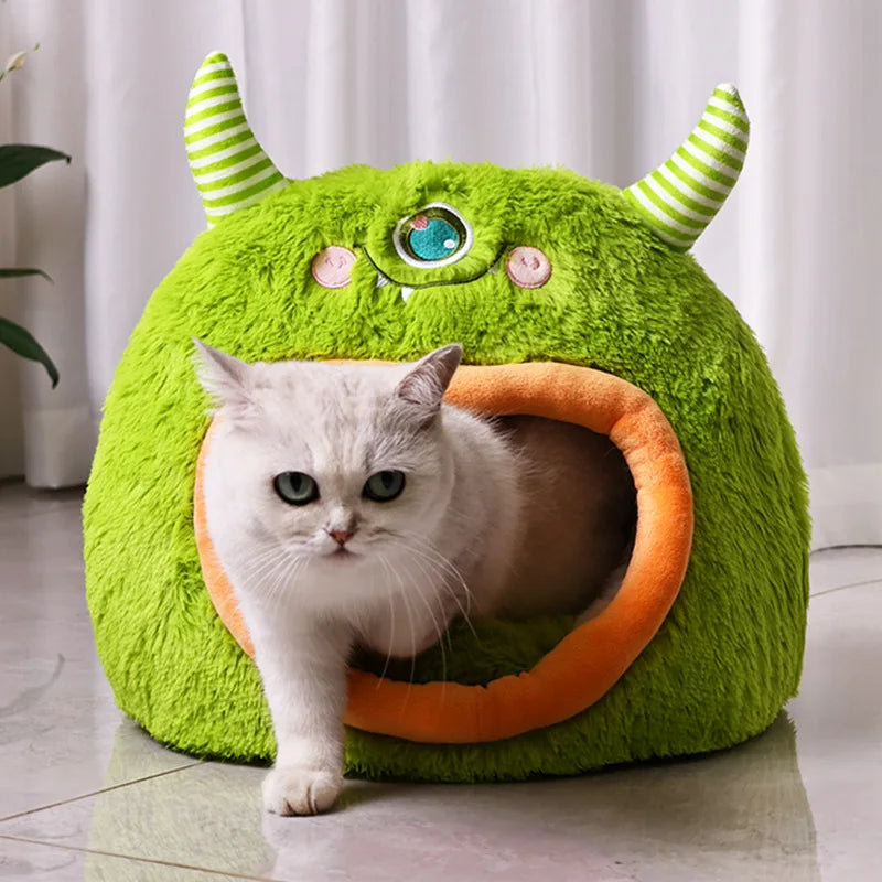 Cama para Gatos y Perros Diseño Monstruo – Totalmente Cerrada, Suave y Cálida