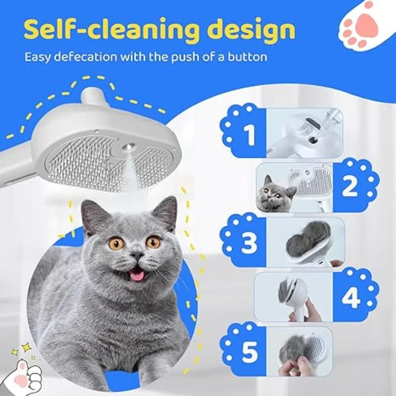 Cepillo Eléctrico 3 en 1 para Gatos y Perros – Peine con Vaporizador, Masaje y Removedor de Pelo