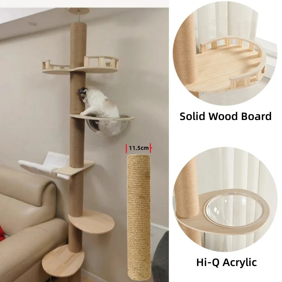 Torre para Gatos del Suelo al Techo – Multinivel Ajustable con Rascador y Hamaca