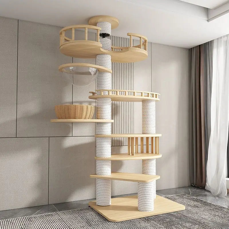 Torre para Gatos del Suelo al Techo – Sisal, Madera Maciza, Sin Taladro