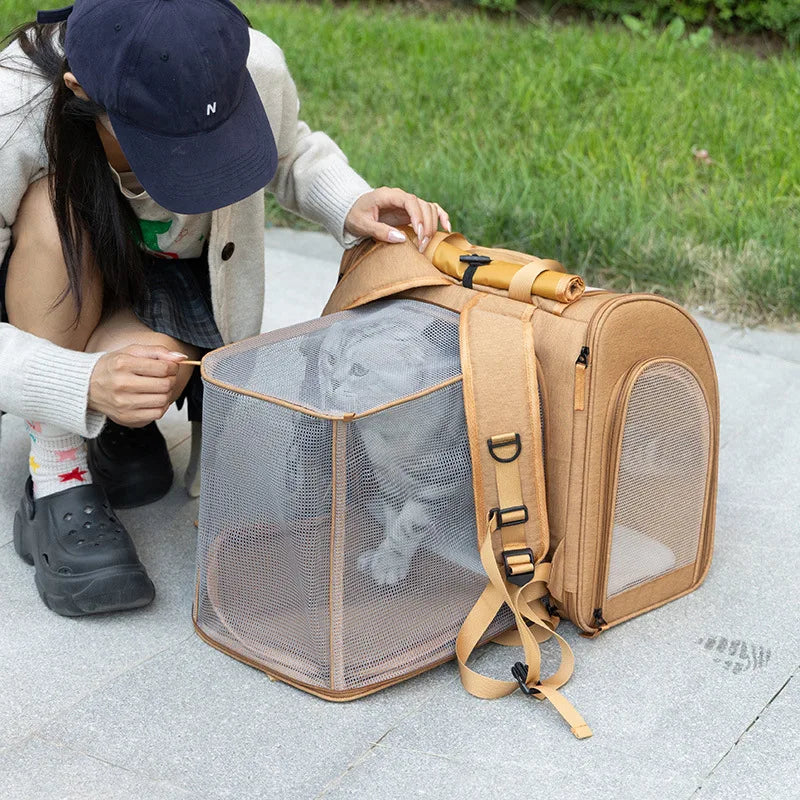 Mochila Expandible para Mascotas – Transporte Cómodo para Gatos y Perros Pequeños