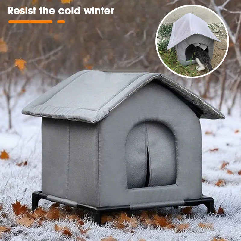 Caseta Elevada Impermeable para Gatos Callejeros – Refugio Exterior Cálido con Plataforma