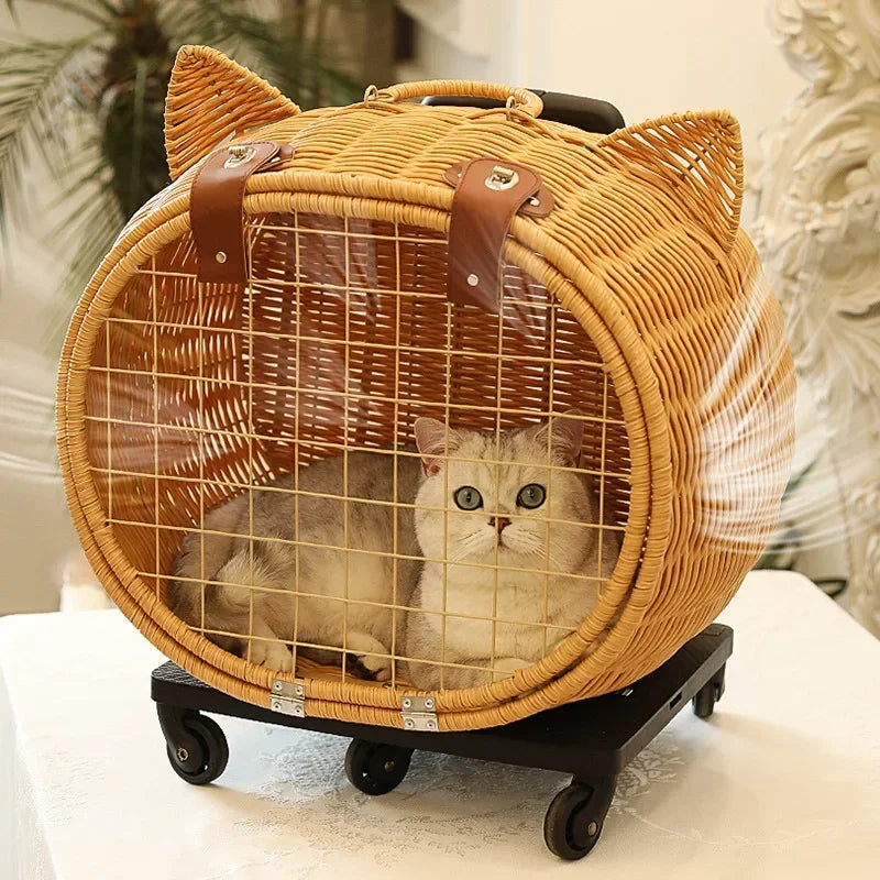 Bolso Transportador para Gatos y Perros – Trolley Tejido Estilo Vintage