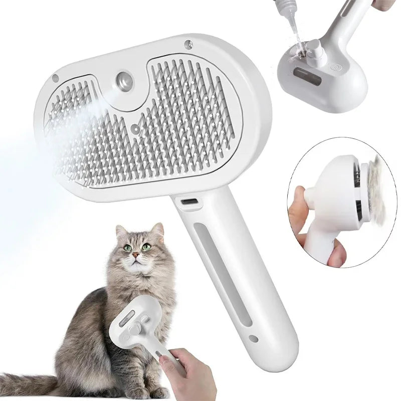 Cepillo Eléctrico 3 en 1 para Gatos y Perros – Peine con Vaporizador, Masaje y Removedor de Pelo