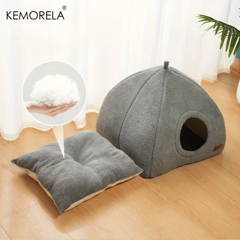 Cama 2 en 1 para Gatos – Tienda de Campaña con Cojín Suave, Desmontable y Lavable