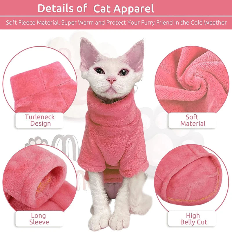 Suéter de Cuello Alto para Gatos – Ropa de Invierno Suave para Gatos sin Pelo y Razas Pequeñas