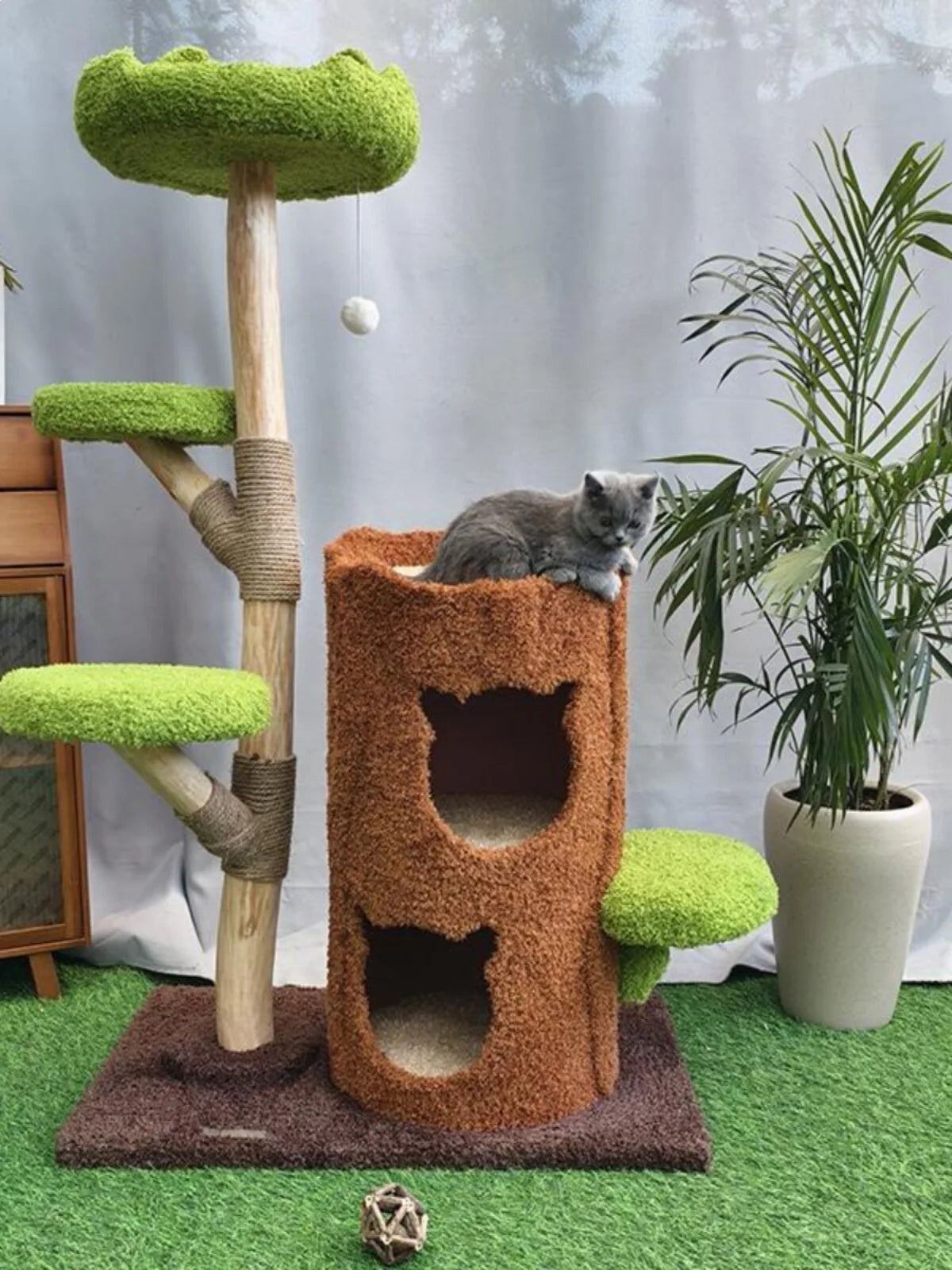 Casa Árbol para Gatos – Diseño Hojas Verdes, 3 Niveles con Postes de Sisal