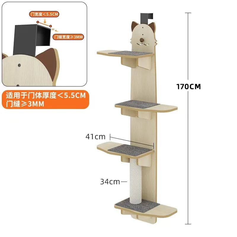 Árbol Rascador para Gatos con Montaje en Puerta – Torre de Madera Maciza Multinivel