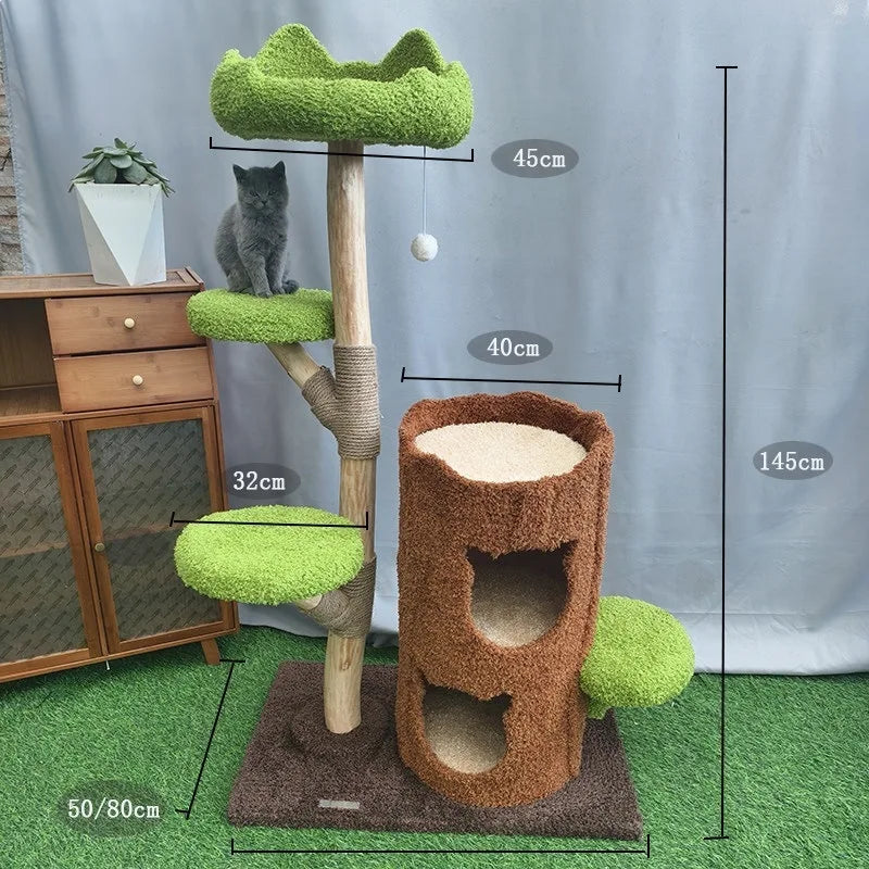Casa Árbol para Gatos – Diseño Hojas Verdes, 3 Niveles con Postes de Sisal