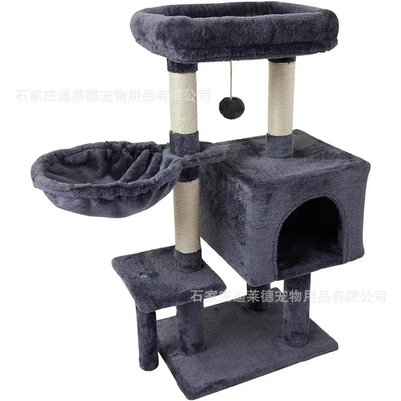 Torre para Gatos con Cama y Rascadores de Sisal – Diseño Minimalista Gris Oscuro