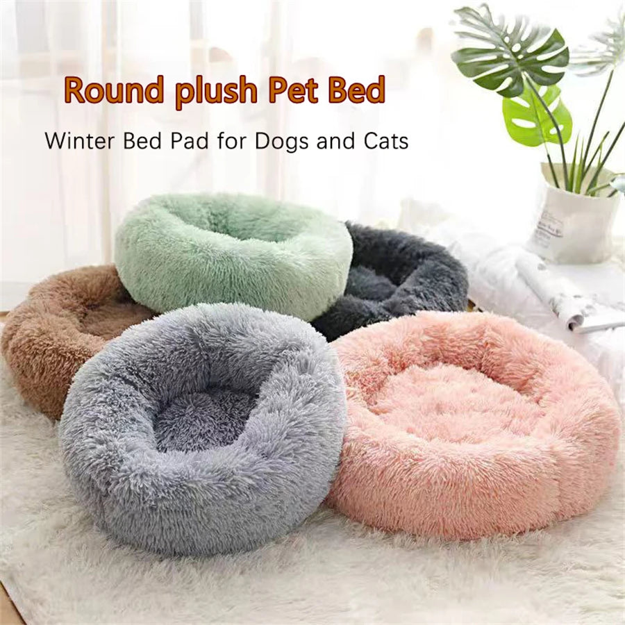 Cama Donut de Felpa para Gatos y Perros Pequeños – Lavable, Cálida y Antideslizante