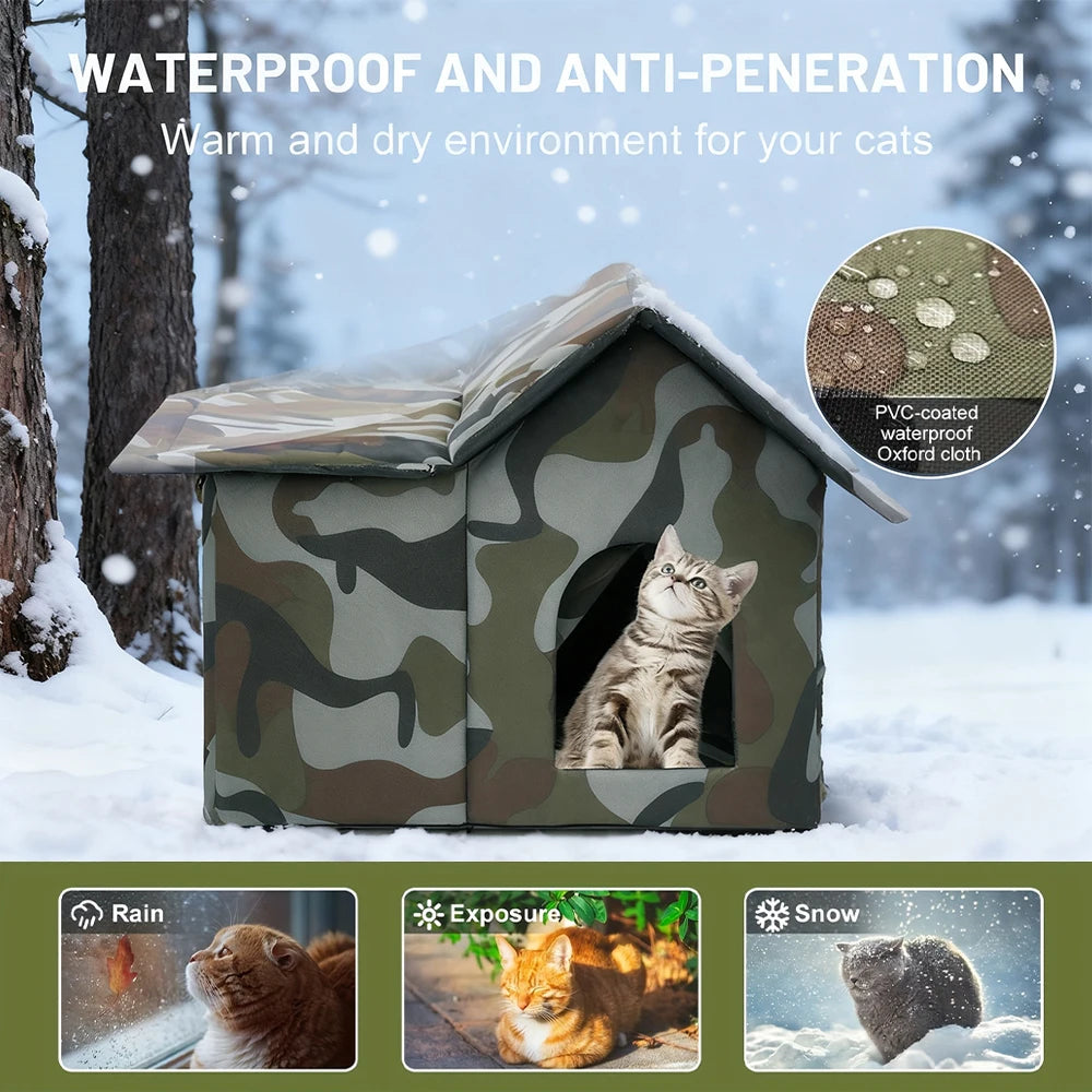 Caseta de Tela Oxford para Gatos Callejeros – Tienda Impermeable Exterior para Invierno