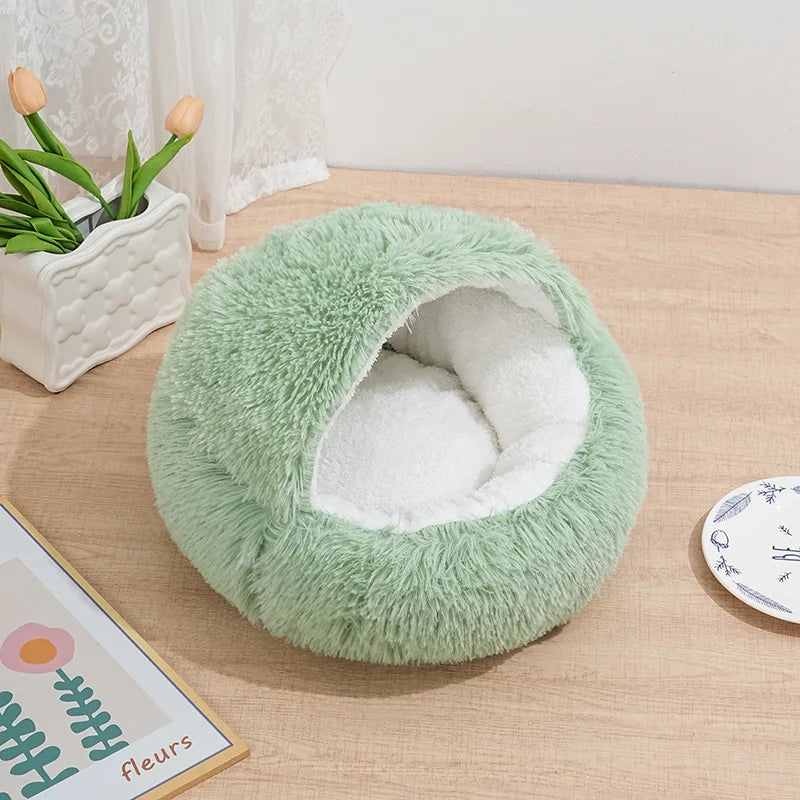 Cama de Invierno 2 en 1 para Gatos – Felpa Gruesa Reversible, Nido Cálido y Cojín Suave