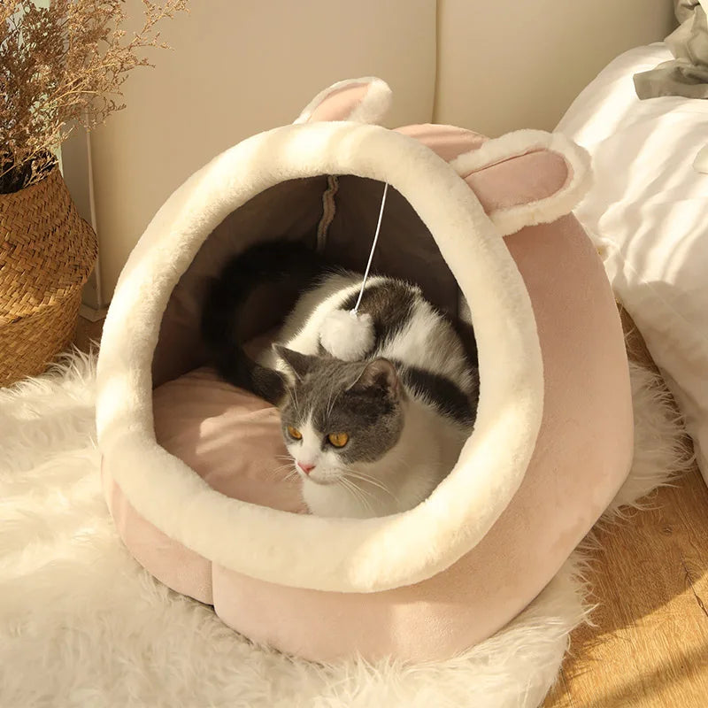 Cama Cueva Deep Sleep para Gatos – Plegable, Lavable con Diseño de Orejas