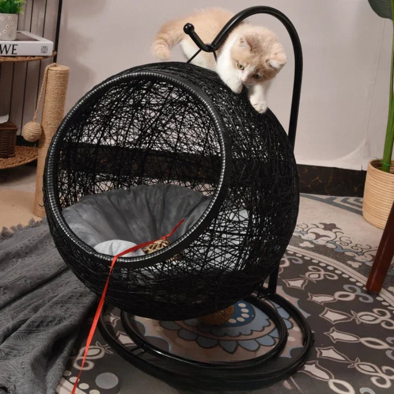 Hamaca Cesta Colgante para Gatos – Cama de Lujo Semiceñida con Soporte