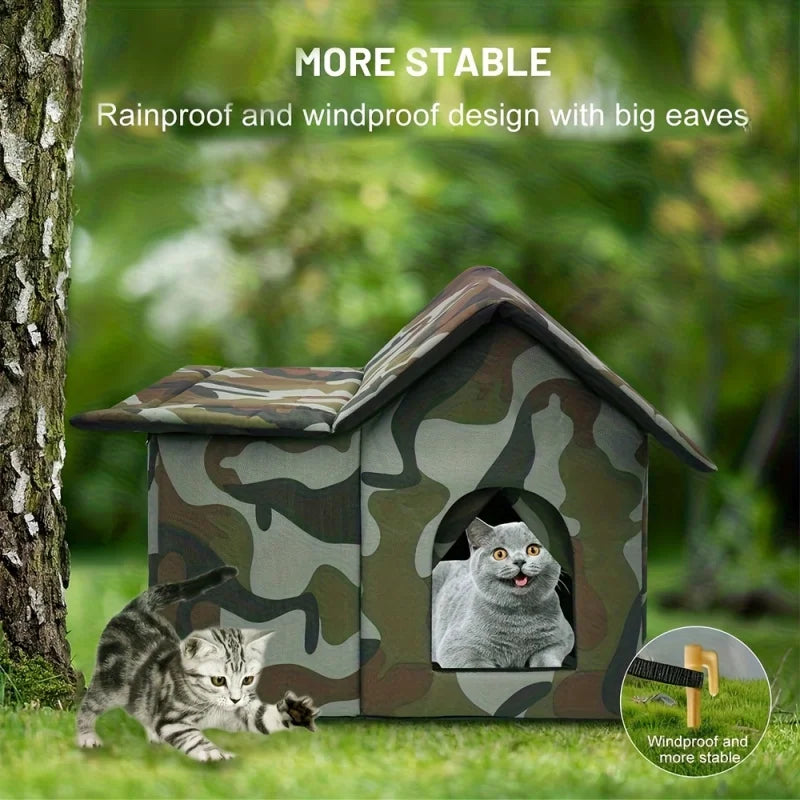 Caseta de Tela Oxford para Gatos Callejeros – Tienda Impermeable Exterior para Invierno
