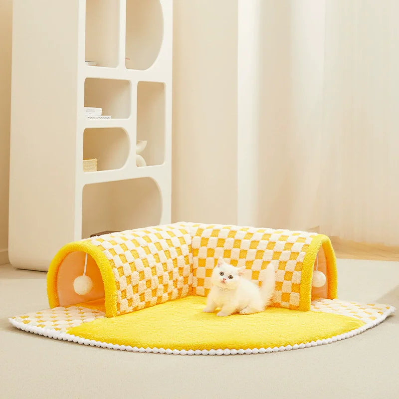 Túnel Telescópico para Gatos – Cama Acolchada de Felpa con Diseño de Reno