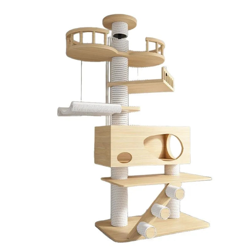 Torre para Gatos del Suelo al Techo – Sisal, Madera Maciza, Sin Taladro