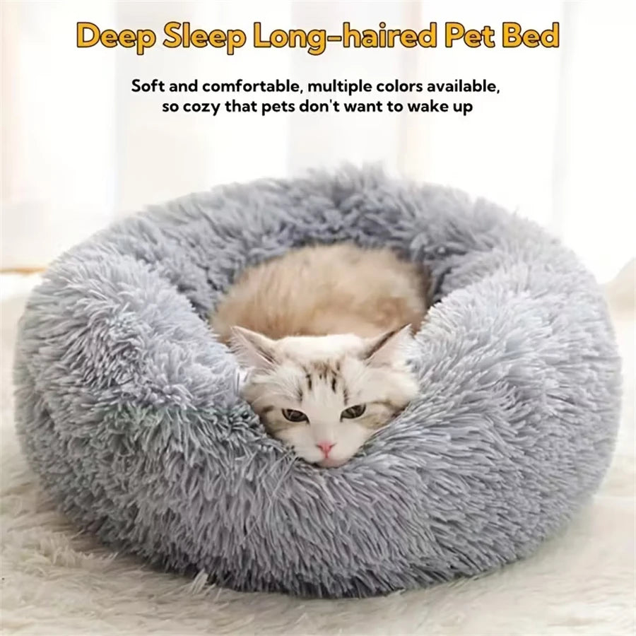 Cama Donut de Felpa para Gatos y Perros Pequeños – Lavable, Cálida y Antideslizante