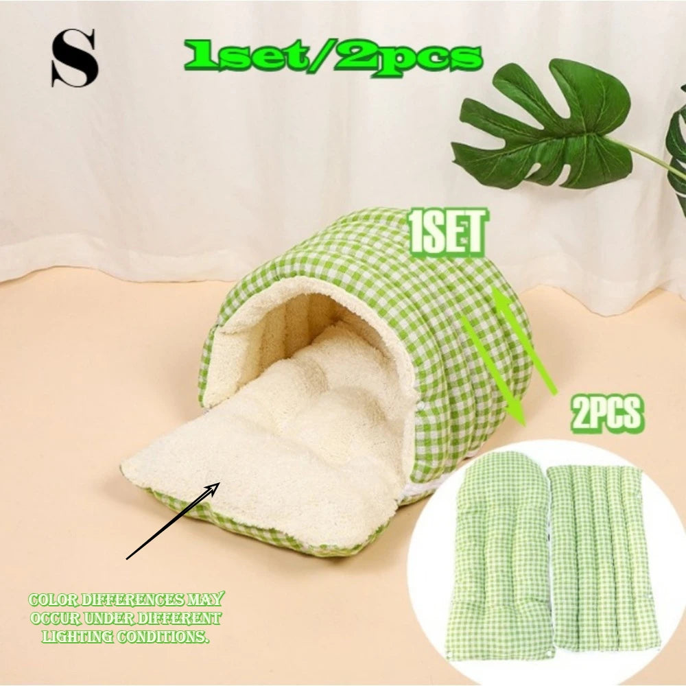 Caseta Grande para Gatos – Todas las Estaciones, con Cama Cálida y Saco de Dormir Cerrado