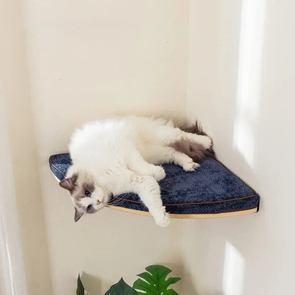 Árbol para Gatos de Pared – Estantes de Madera con Rascador, Hamaca y Escalera Flotante