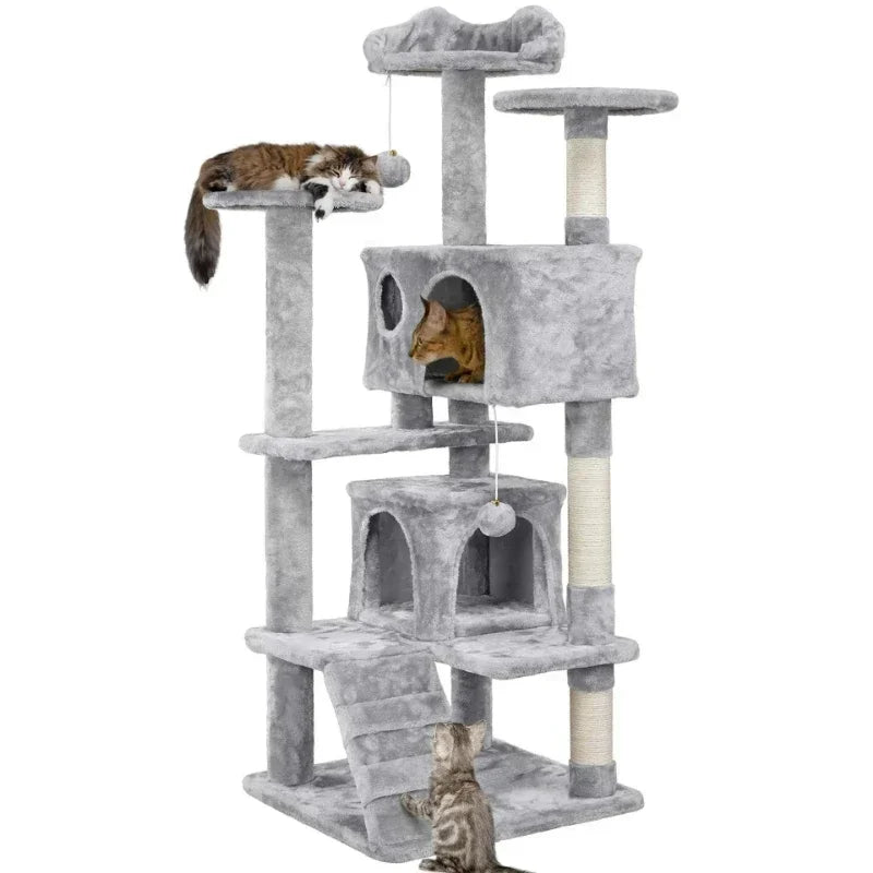 Torre para Gatos con Cama y Rascadores de Sisal – Diseño Minimalista Gris Oscuro