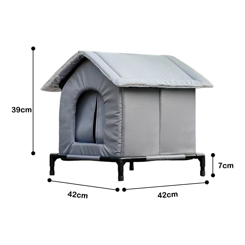 Caseta Elevada Impermeable para Gatos Callejeros – Refugio Exterior Cálido con Plataforma