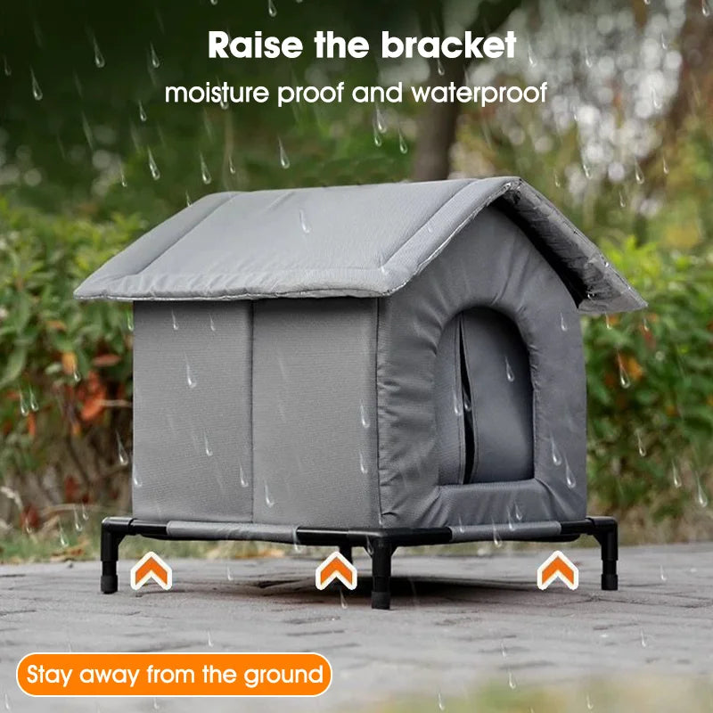Caseta Elevada Impermeable para Gatos Callejeros – Refugio Exterior Cálido con Plataforma