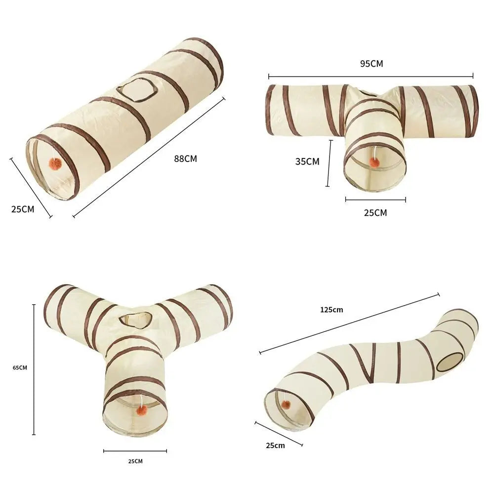 Túnel Plegable para Gatos – Poliéster Transpirable Beige y Café, Juego Interactivo para Mascotas