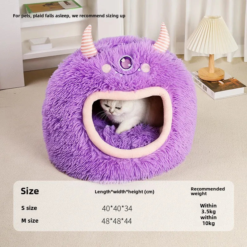Cama para Gatos y Perros Diseño Monstruo – Totalmente Cerrada, Suave y Cálida