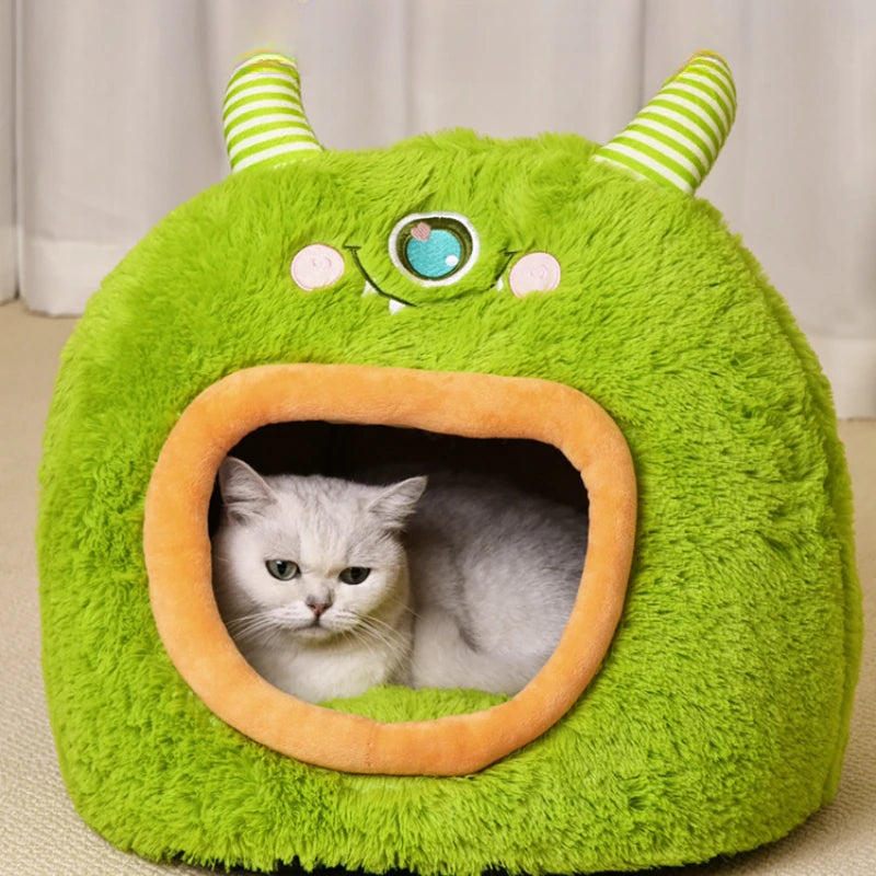 Cama para Gatos y Perros Diseño Monstruo – Totalmente Cerrada, Suave y Cálida