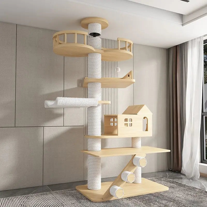 Torre para Gatos del Suelo al Techo – Sisal, Madera Maciza, Sin Taladro