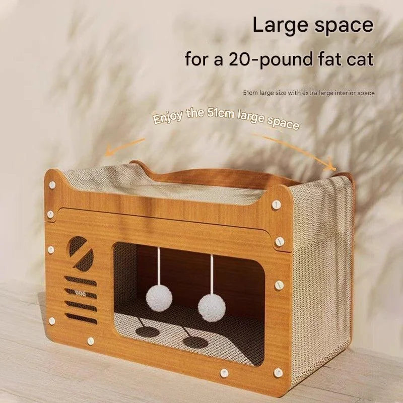 Rascador 2 en 1 para Gatos – Poste Rascador de Papel Corrugado con Zona de Descanso