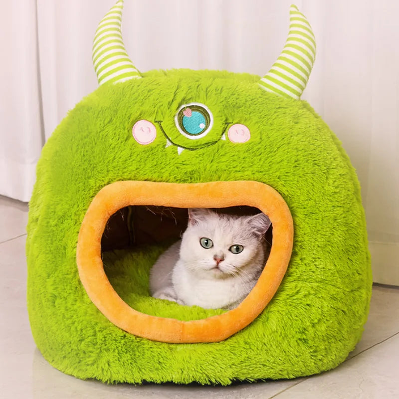 Cama para Gatos y Perros Diseño Monstruo – Totalmente Cerrada, Suave y Cálida