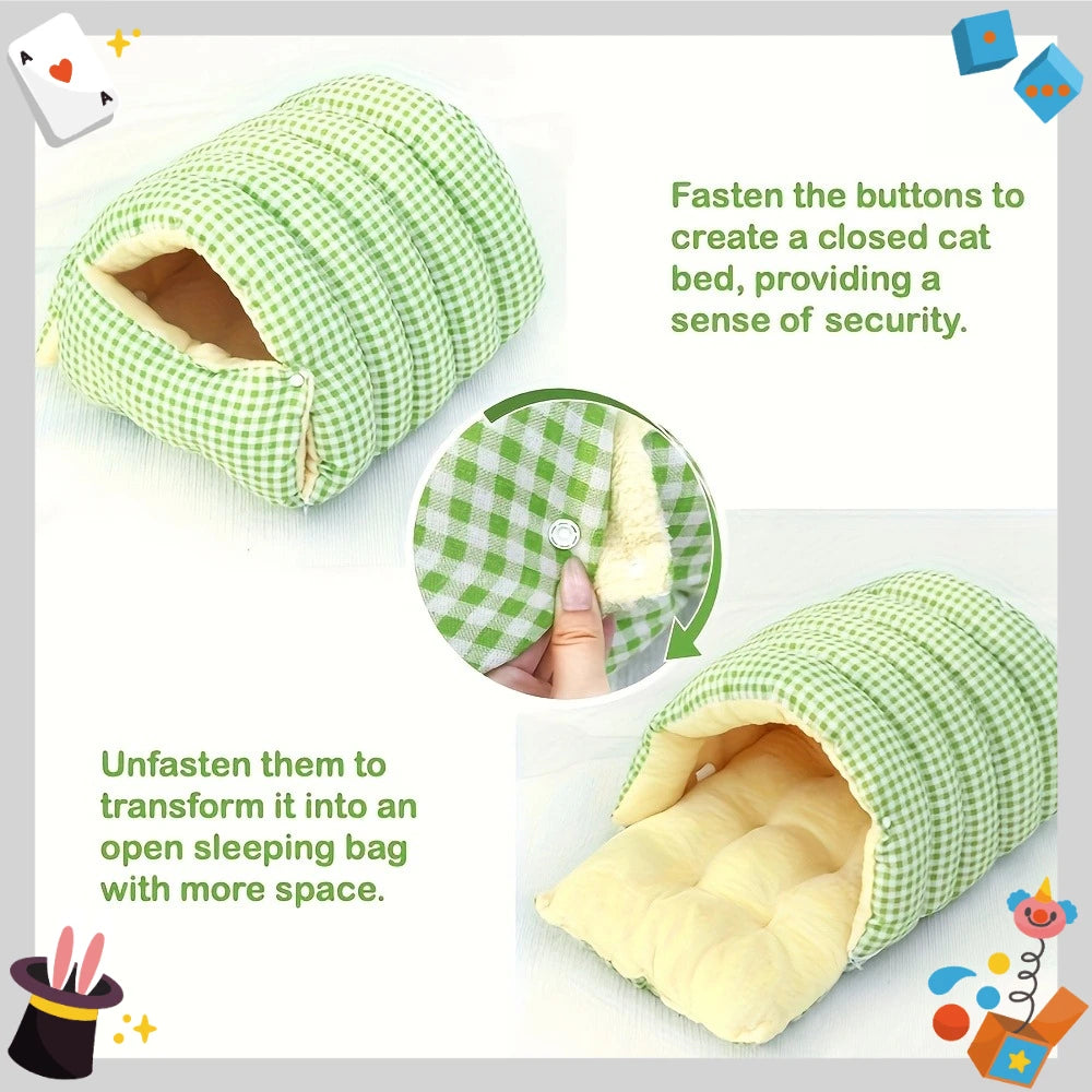 Caseta Grande para Gatos – Todas las Estaciones, con Cama Cálida y Saco de Dormir Cerrado