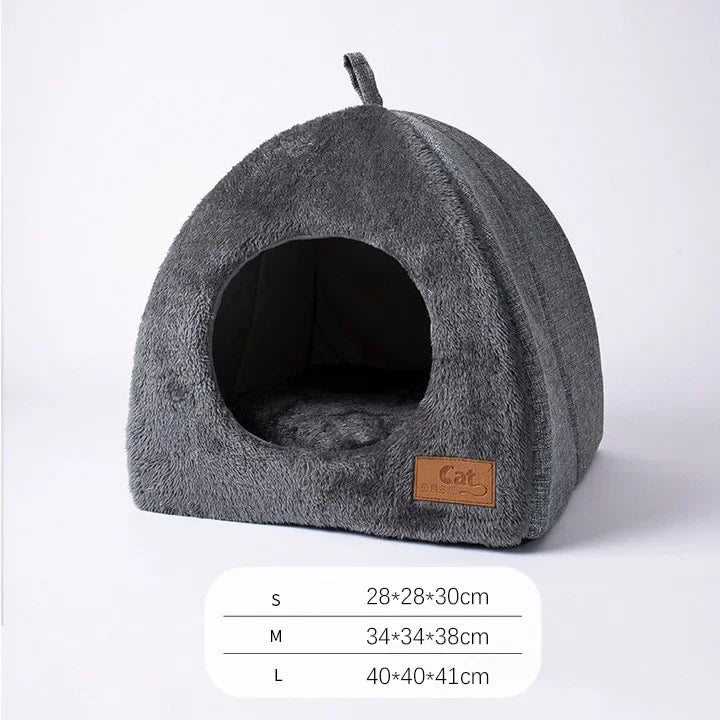Casa Triangular Cerrada para Gatos – Nido Cálido y Grueso para Sueño Profundo