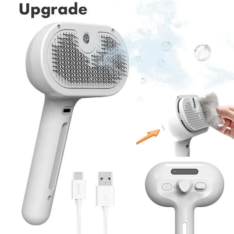 Cepillo Eléctrico 3 en 1 para Gatos y Perros – Peine con Vaporizador, Masaje y Removedor de Pelo