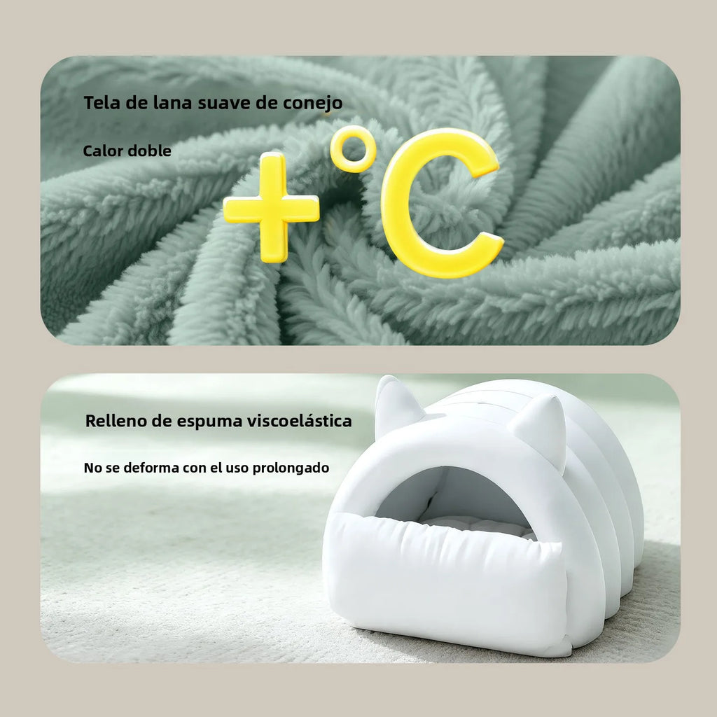 Cama Cueva para Gatos – Cerrada, Cálida y Antideslizante, Estilo Invierno