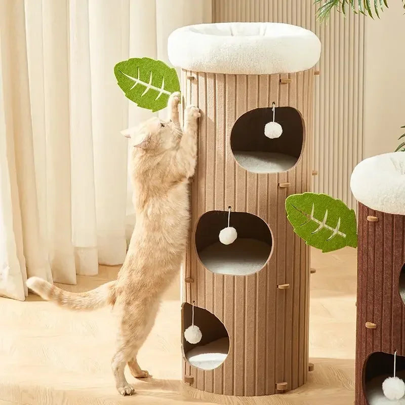 Casa para Gatos Tipo Tronco – Fieltro Multinivel con Rascador Integrado