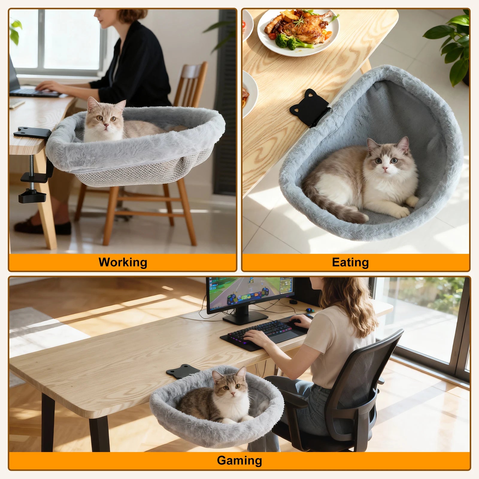 Cama Escritorio para Gatos – Hamaca Semicircular Plegable para Oficina en Casa