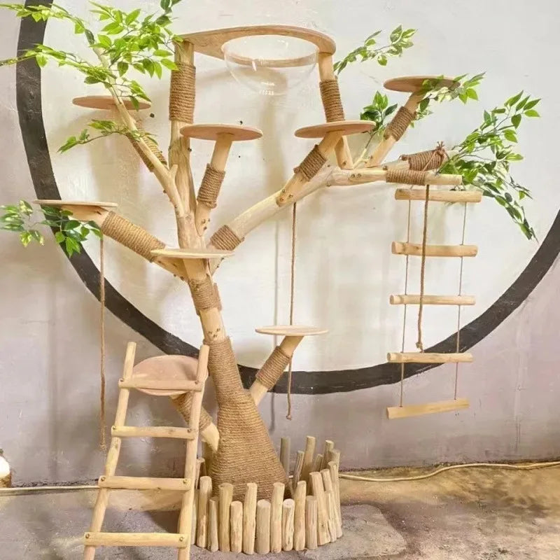 Torre para Gatos de Lujo 1.8m – Madera Multinivel con Columpio y Cuenco Transparente